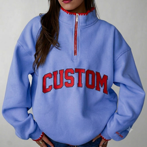 Sudadera Oversize de Cuello Alto para Mujer, con Letras Bordadas Personalizadas, Azul, Estilo Casual Otoñal - Product Image 1