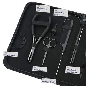 Kit complet d'installation d'extensions capillaires en acier inoxydable : Outil de sertissage, crochet de tirage, enfileur de boucles, scellant pour extensions à bandes - Product Image 6