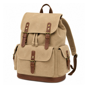 Vintage Canvas Laptop Backpack Zipper Closure Unisex Softback Waterproof Panelled Travel <b>Bag</b> for School <b>Work</b> Outdoor Activities - Product Image 1