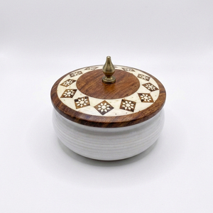 Luxury Metal <b>Serving</b> <b>Dish</b> With Bone Inlay Wooden Lid. Multi-Purpose Bowl For Sweets, Nuts & Spices. Artisan Handcrafted Quality - Product Image 4