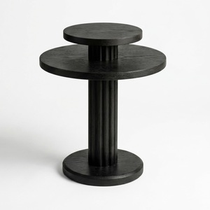 Japanese <b>Round</b> Wooden <b>Side</b> <b>Table</b> with SS Metal Brass Finish Trim Minimalist Design for Living Room Home Furniture - Product Image 5
