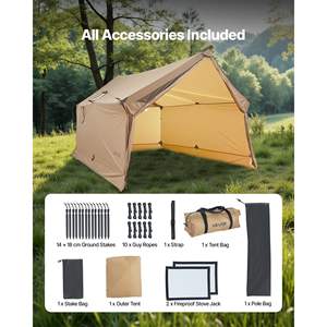 Tente de camping légère et portable pour 2 personnes, 4 saisons, imperméable, abris d'hiver, prises de poêle, évents pour la randonnée, la pêche, la chasse - Product Image 3