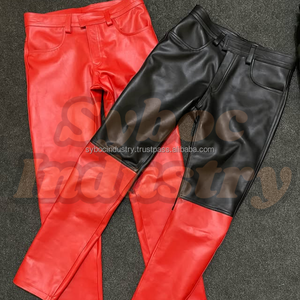 Pantalon en cuir rouge pour homme Pantalon en cuir noir de mouton souple Pantalon élégant taille haute Slim Fit pour adulte - Product Image 2