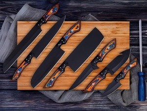 Hand Forged High Carbon Steel Steel BBQ Chef <b>Knife</b> <b>Set</b> - 8 Piece Luxury Kitchen <b>Knives</b> with leather Roll - Product Image 3