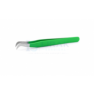 Pinzas de Precisión para Pestañas de Acero Inoxidable con Mango Verde y Punta Angulada de 45 Grados con Superficie Lisa - Product Image 1