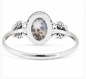 925 Sterling Silver Dendrite Opal Bangle, Oval Dendritic Opal Gemstone <b>Bracelet</b>, Black Pattern Stone Jewelry, Statement Bangle - Product Image 2