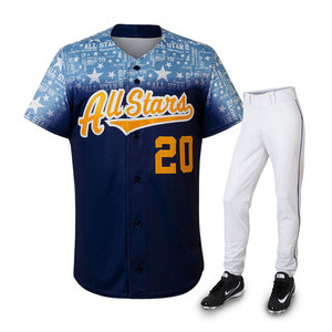 All Stars Baseball Jersey Set Unisex Short Sleeve Uniform Pants Moisture Wicking Heat-Transfer Printing Durable Polyester Adult - Product Image 1