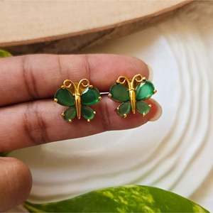 24K Gold Plated Butterfly Stud Earrings with Pearl and Diamond Accents - Product Image 5