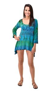 Robe tunique bohème tie-dye peinte à la main en rayonne et élasthanne pour la détente - Product Image 6