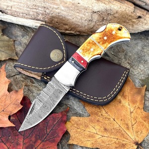 Navaja de Bolsillo Plegable Personalizada Hecha a Mano con Hoja de Acero de Damasco y Mango de Hueso, de Cambio Rápido, 6.5'' Pequeña, para Exteriores, Camping, Senderismo, Regalo - Product Image 1