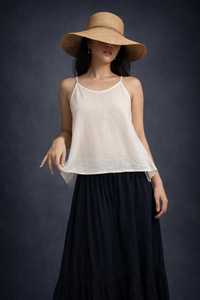 เสื้อกล้ามผ้าฝ้ายลินินสีเทาสำหรับผู้หญิง แบบไม่มีสาย สีพื้น เรียบง่าย ระบายอากาศได้ดี ทอแบบมีริ้ว ความยาวปกติ - Product Image 3