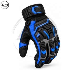 Gants de travail anti-choc bleu-noir de qualité supérieure, avec doigts renforcés, paume rembourrée, fermeture de poignet réglable et conception de préhension industrielle - Product Image 5
