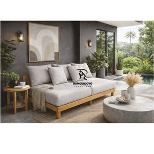 Modern Waterproof Solid Teak <b>Wood</b> Outdoor <b>Sofa</b> Set Trend 2026 with Cushions <b>for</b> Garden Hotel Park Use - Product Image 1