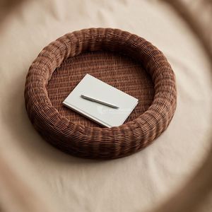 <b>Round</b> Rattan Storage Tray Minimalist Design for Desk Neatening and Organization Single Tier Multifunctional Woven <b>Basket</b> - Product Image 1