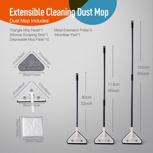 Effortless Long-Handle High-Reach <b>Wall</b> Cleaning <b>Mop</b> Versatile Triangle Design with Disposable Pads for <b>Walls</b> & Baseboards - Product Image 2