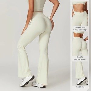 Pantalon évasé en spandex pour femme, taille haute, contrôle du ventre, pour le yoga, vente en gros, personnalisable - Product Image 4