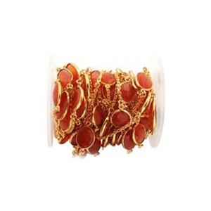 Connecteur plaqué or 18 carats en forme de pépite avec pierres de cornaline serties clos, chaînes en argent, pierre précieuse rouge - Product Image 6