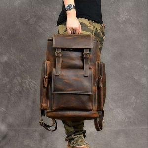 Vintage Leather Travel <b>Backpack</b> Adjustable Strap Durable Zipper Hasp Closure Unisex 36-<b>55L</b> Capacity - Product Image 3