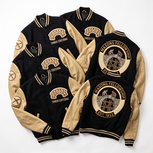 Veste universitaire personnalisée OEM en laine avec manches en cuir, décorations en papier, marbrage, broderie, patch artisanal, manteau en ardoise - Product Image 5