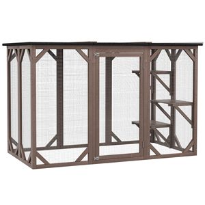 Ampio Recinto per Gatti da Esterno in Legno Marrone, Resistente alle Intemperie, 71 X 32 X 44, 3 Piattaforme, Catio per Razze Medie e Grandi - Product Image 1