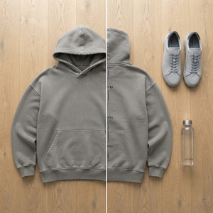 Sweat-shirt à capuche gris pour homme, pull en coton French Terry, coupe classique, poche kangourou, logo imprimé vertical, streetwear décontracté - Product Image 5