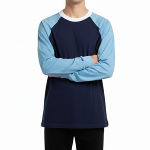 เสื้อยืดคอกลมสำหรับผู้ชายเสื้อยืดคอกลมผ้าคอตตอนถักสีทึบพิมพ์ฉลากส่วนตัว - Product Image 5