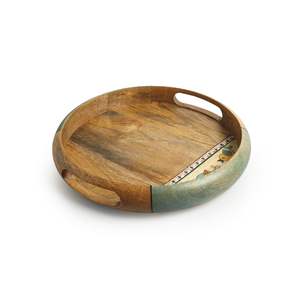 Plateau rond décoratif en bois d'acacia de qualité supérieure, design à bordure perlée, plateau de service décoratif multi-usages pour la maison et la cuisine - Product Image 3