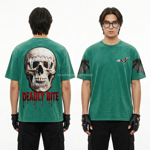 เสื้อยืดลายกราฟิกกะโหลกอันตรายจากของเสียพิษสีส้มแบบกำหนดเองสำหรับผู้ชาย 220GSM เสื้อผ้าสตรีทแวร์ ผู้ผลิตเสื้อยืด ขายส่ง ดรอปชิปปิ้ง - Product Image 2