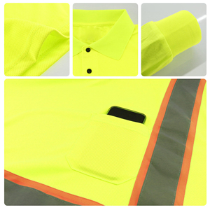 Chemises polo réfléchissantes à manches longues en gros, vêtements de sécurité haute visibilité, tissu respirant pour le personnel de construction en extérieur - Product Image 2