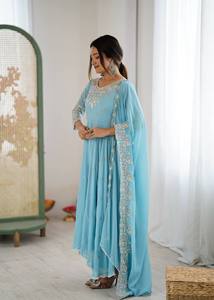 Premium Readymade Gown-dupatta Set Fendy Satin With <b>Sequins</b> & Zari Embroidered Work - Product Image 3