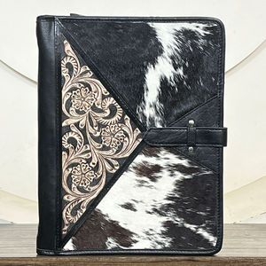 Porte-documents en cuir de vachette artisanal tendance Super Septembre, design floral, classeur professionnel haut de gamme pour documents - Product Image 2