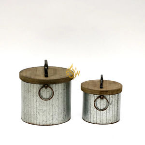 Boîte de rangement en métal galvanisé de haute qualité, fabriquée à la main, avec couvercle en bois, pour la maison, l'hôtel, la cuisine - Product Image 5