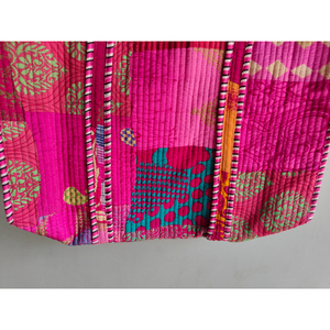Bolsa de Mano de Algodón con Paneles Rosas y Bordado, Estilo Bohemio, Abierta por Arriba, para Compras - Product Image 3