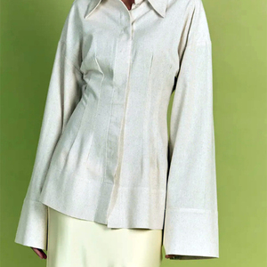 Camisas de Mujer con Botones Ocultos, Blusa de Rayón y Lino de Manga Larga y Ancha, Camisas de Vestir, Blusas Casuales de Verano, Blusa de Trabajo - Product Image 4