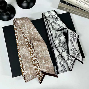 2026 New Arrival Women Vintage Floral Print Skinny Satin Scarf Summer Hair Band Strip Silk Ribbon Neck Scarves Bag Handle Ribbon - Product Image 6