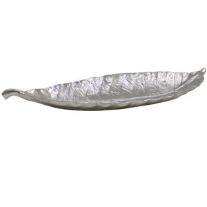 Plateau élégant en aluminium moulé, plaqué nickel argenté brillant, en forme de feuille, pour la présentation unique des vaisselles de table - Product Image 6