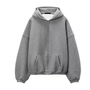 Mens Heavyweight Full Zip Hoodie 100% Cotton Custom Logo Drop Shoulder Boxy Fit Wholesale Custom Mens 100% Cotton Zip Up Hoodie - Product Image 5