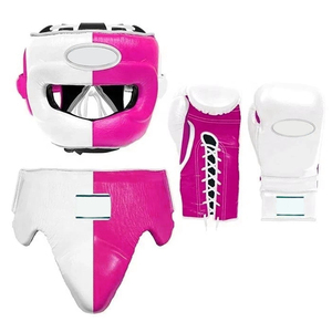 Latest Style Lightweight OEM Supplier Private Label Heavy Duty New Trendy Customized Split Color Pink And White Boxing Gear Set - Product Image 1