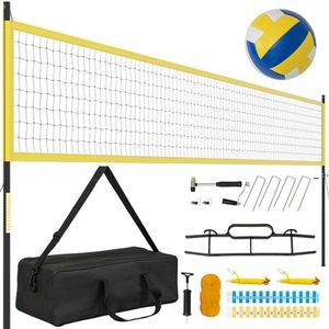 Ensemble de filet de volley-ball robuste jaune 32 x 3 m avec poteaux réglables sur 3 niveaux, treuil anti-affaissement et accessoires d'équipement de terrain tout compris - Product Image 1