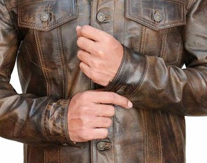 OEM Custom <b>Men's</b> Winter <b>Trucker</b> Sheep Skin Leather Bomber <b>Jacket</b> Stand Reversible Custom Embroidery Streetwear Clush Wholesale - Product Image 4