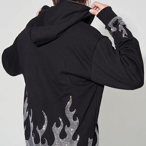 Custom French Terry Hoodie <b>Black</b> <b>Plain</b> Rhinestones <b>Men</b> Thick Full Zip up <b>Sweatshirts</b> - Product Image 3