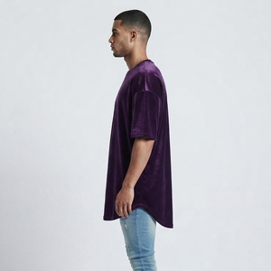 T-shirt en velours personnalisé pour homme, 100 % coton premium, coupe ample et oversize, épaules tombantes, style streetwear, OEM ODM - Product Image 2