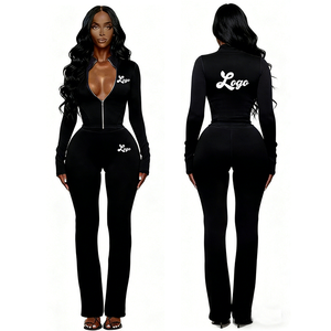 Ensemble tendance crop top à double fermeture éclair et pantalon évasé, tenues de soirée et de club, en molleton français délavé, logo brodé personnalisé, survêtements pour femmes - Product Image 5