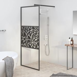 Parete Doccia Walk-in in Vetro ESG Nero Effetto Pietra 80x195 cm - Accessorio Bagno di Lusso - Product Image 1