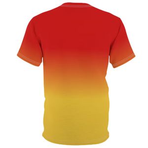 Camiseta de manga corta para hombre con degradado de rojo a amarillo, corte regular, informal, de punto, con cuello redondo, sublimación por transferencia de calor. - Product Image 6