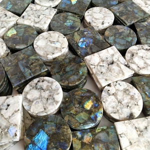 Labradorite & Rainbow moonstone 4inches square, round shape <b>coasters</b> handmade gemstone <b>table</b> <b>coasters</b> for home decor gift - Product Image 6