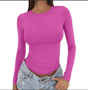 Camisetas Básicas Ajustadas de Manga Larga con Cuello Redondo para Mujer, Moda 2026, Estilo Casual para Salir en Otoño - Product Image 4