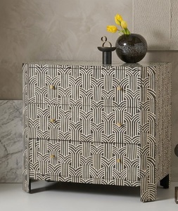 Aparador con incrustaciones de hueso, cajonera, mueble de almacenamiento moderno con patrón antiguo para sala de estar - Product Image 1
