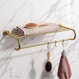 Porte-serviettes mural moderne à double couche, finition laiton antique, étagère de rangement pour salle de bain, 4 barres de plus de 60 cm - Product Image 1