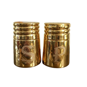 Saleros y pimenteros de cerámica dorada de lujo moderno, elegantes recipientes con acabado martillado para decoración de cocina y mesa de comedor. - Product Image 1